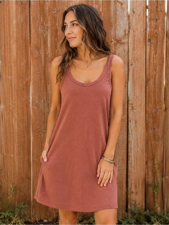 lululemon athletica Dresses & Skirts - Lululemon Classic Fit Cotton Blend Scoop Neck Dress Copper Brown Sleeveless